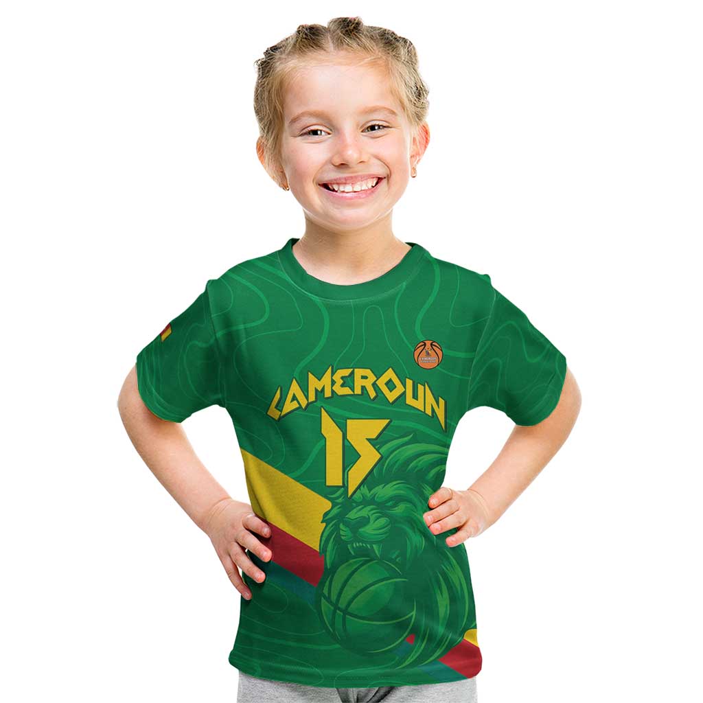 Custom Cameroon Basketball Kid T Shirt Go Champions Indomitable Lions - Wonder Print Shop