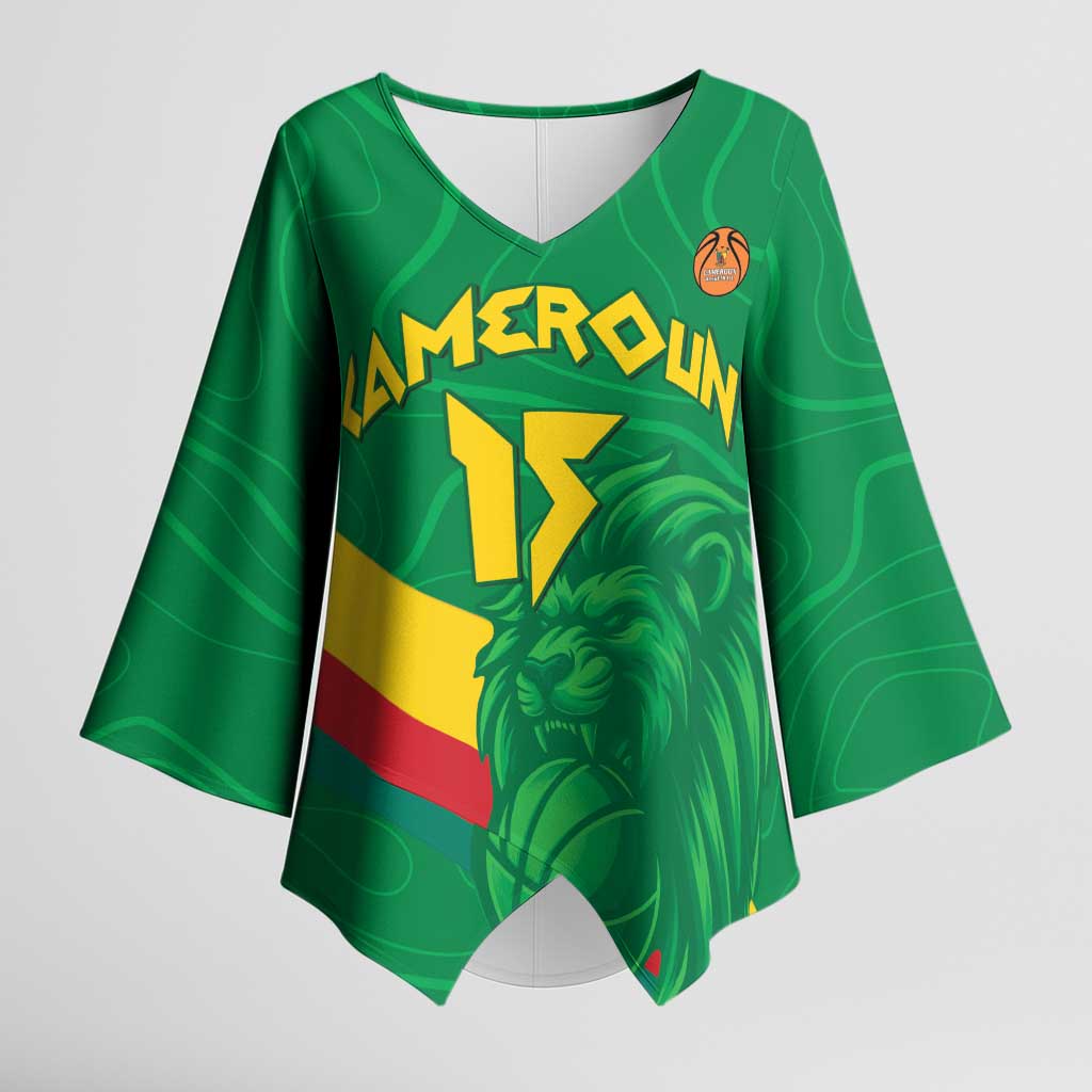 Custom Cameroon Basketball Kimono Sleeve Blouse Go Champions Indomitable Lions - Wonder Print Shop