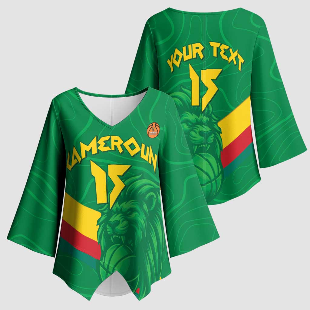 Custom Cameroon Basketball Kimono Sleeve Blouse Go Champions Indomitable Lions - Wonder Print Shop