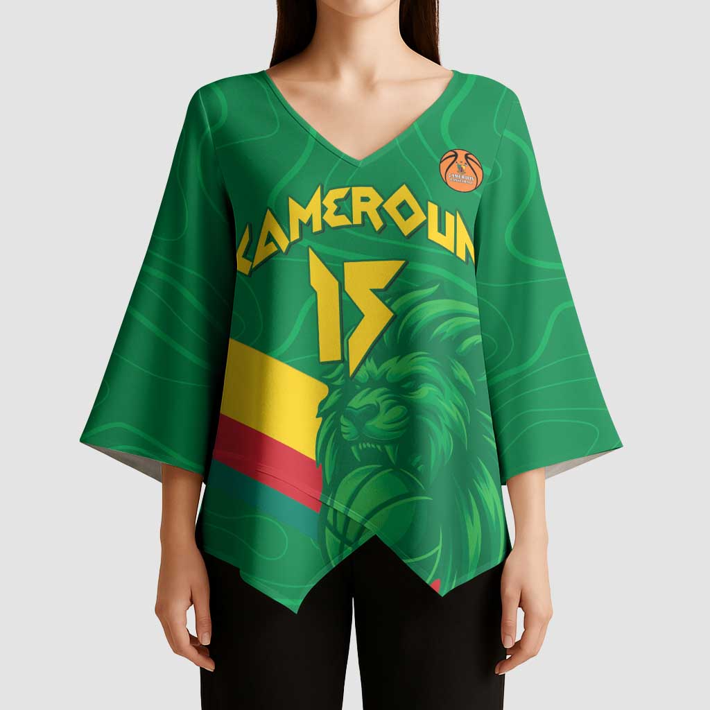 Custom Cameroon Basketball Kimono Sleeve Blouse Go Champions Indomitable Lions - Wonder Print Shop