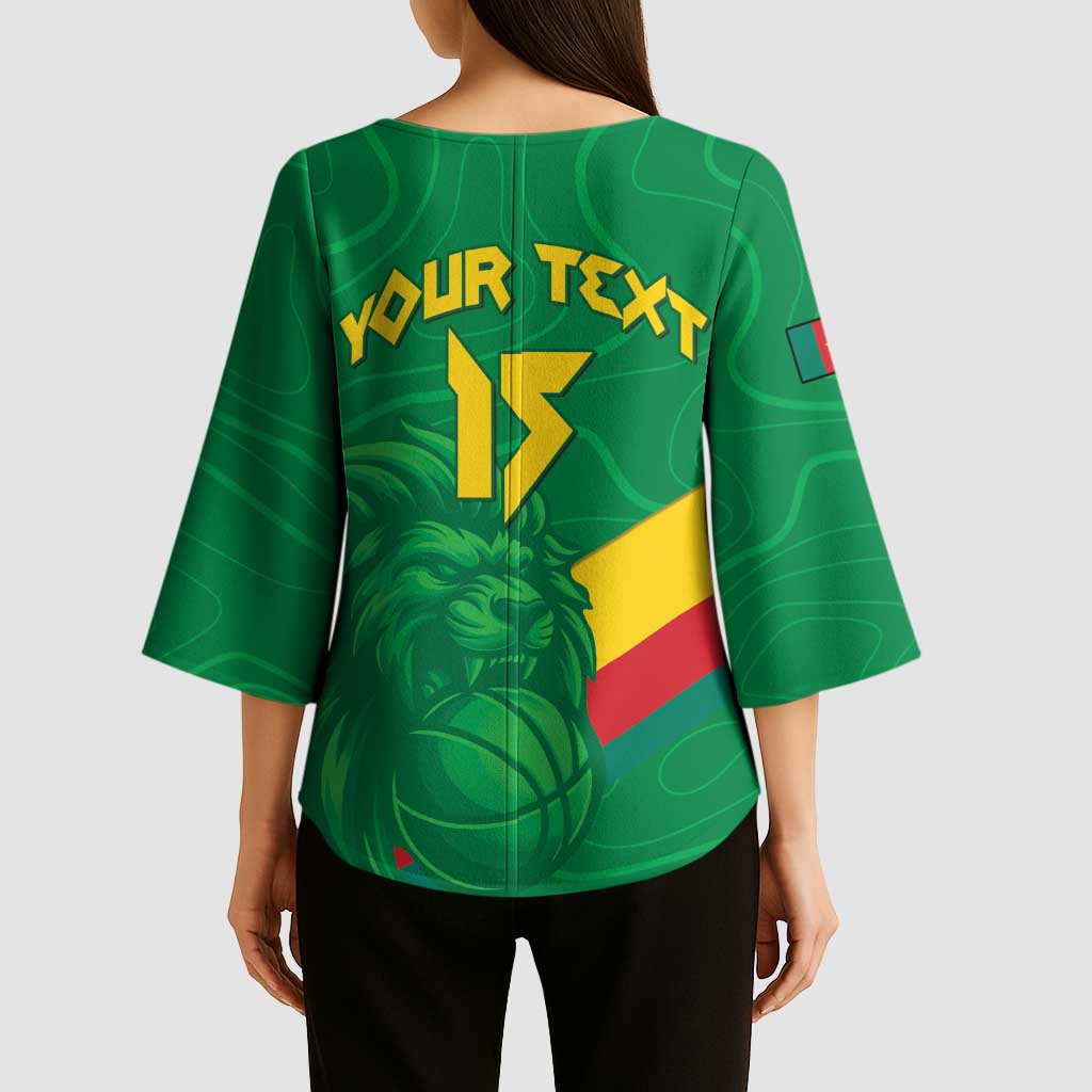 Custom Cameroon Basketball Kimono Sleeve Blouse Go Champions Indomitable Lions - Wonder Print Shop