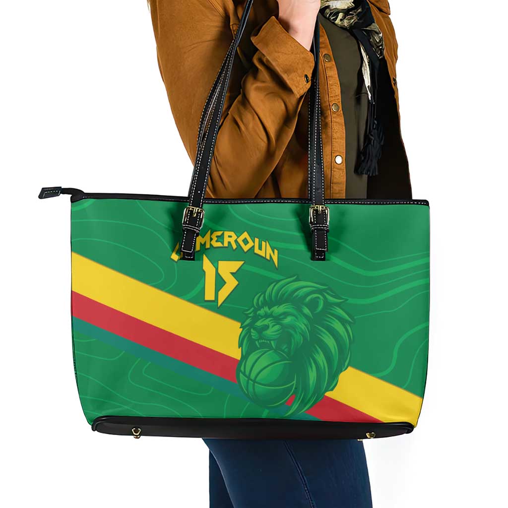 Custom Cameroon Basketball Leather Tote Bag Go Champions Indomitable Lions - Wonder Print Shop