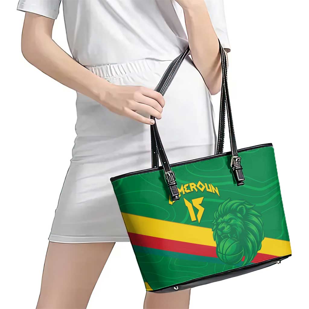 Custom Cameroon Basketball Leather Tote Bag Go Champions Indomitable Lions - Wonder Print Shop