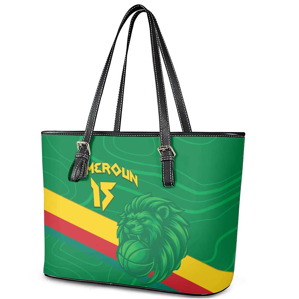 Custom Cameroon Basketball Leather Tote Bag Go Champions Indomitable Lions - Wonder Print Shop