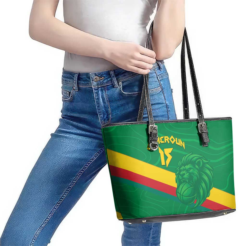 Custom Cameroon Basketball Leather Tote Bag Go Champions Indomitable Lions - Wonder Print Shop