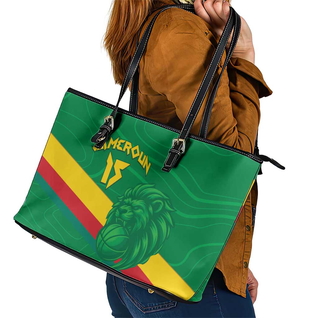 Custom Cameroon Basketball Leather Tote Bag Go Champions Indomitable Lions - Wonder Print Shop