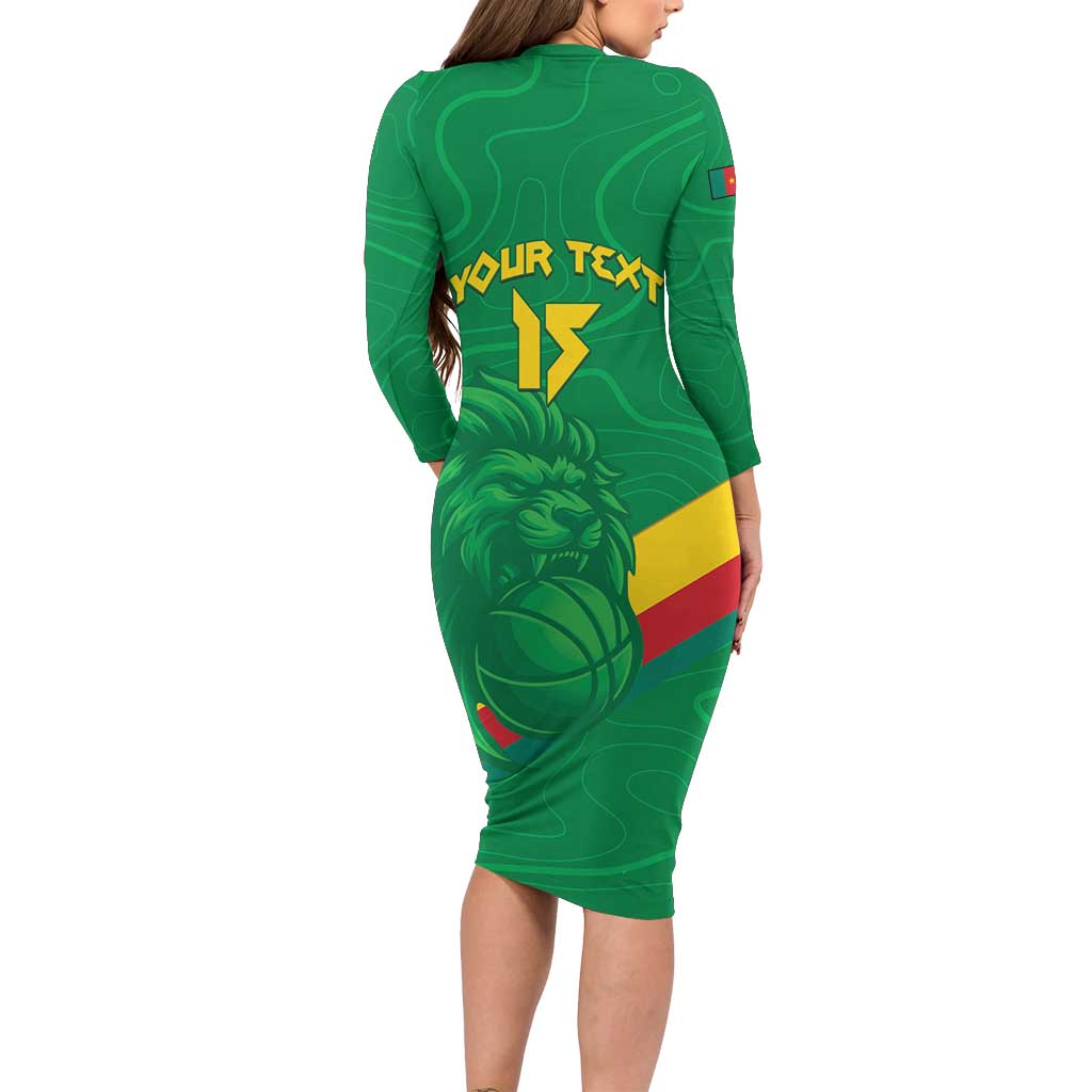 Custom Cameroon Basketball Long Sleeve Bodycon Dress Go Champions Indomitable Lions - Wonder Print Shop