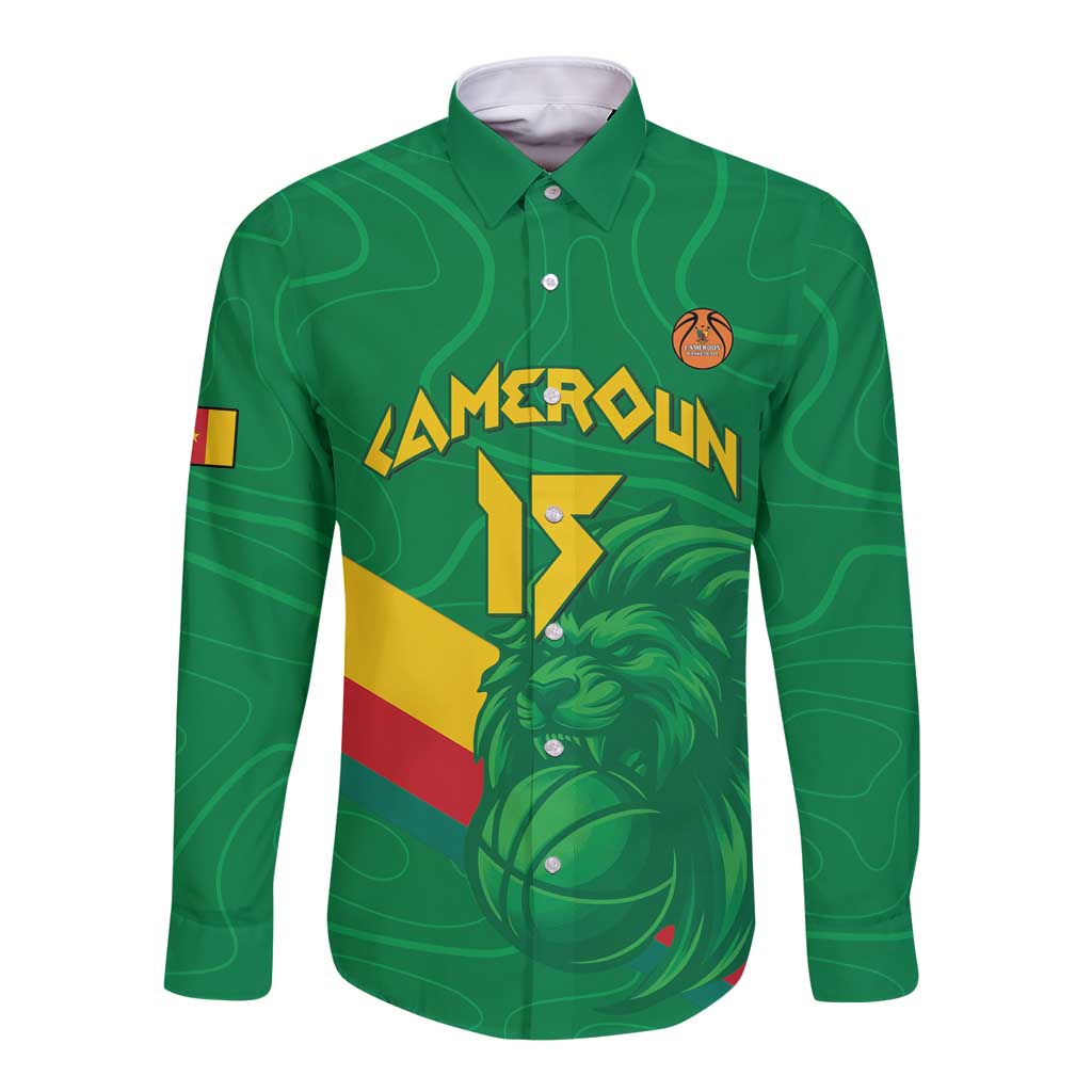 Custom Cameroon Basketball Long Sleeve Button Shirt Go Champions Indomitable Lions - Wonder Print Shop