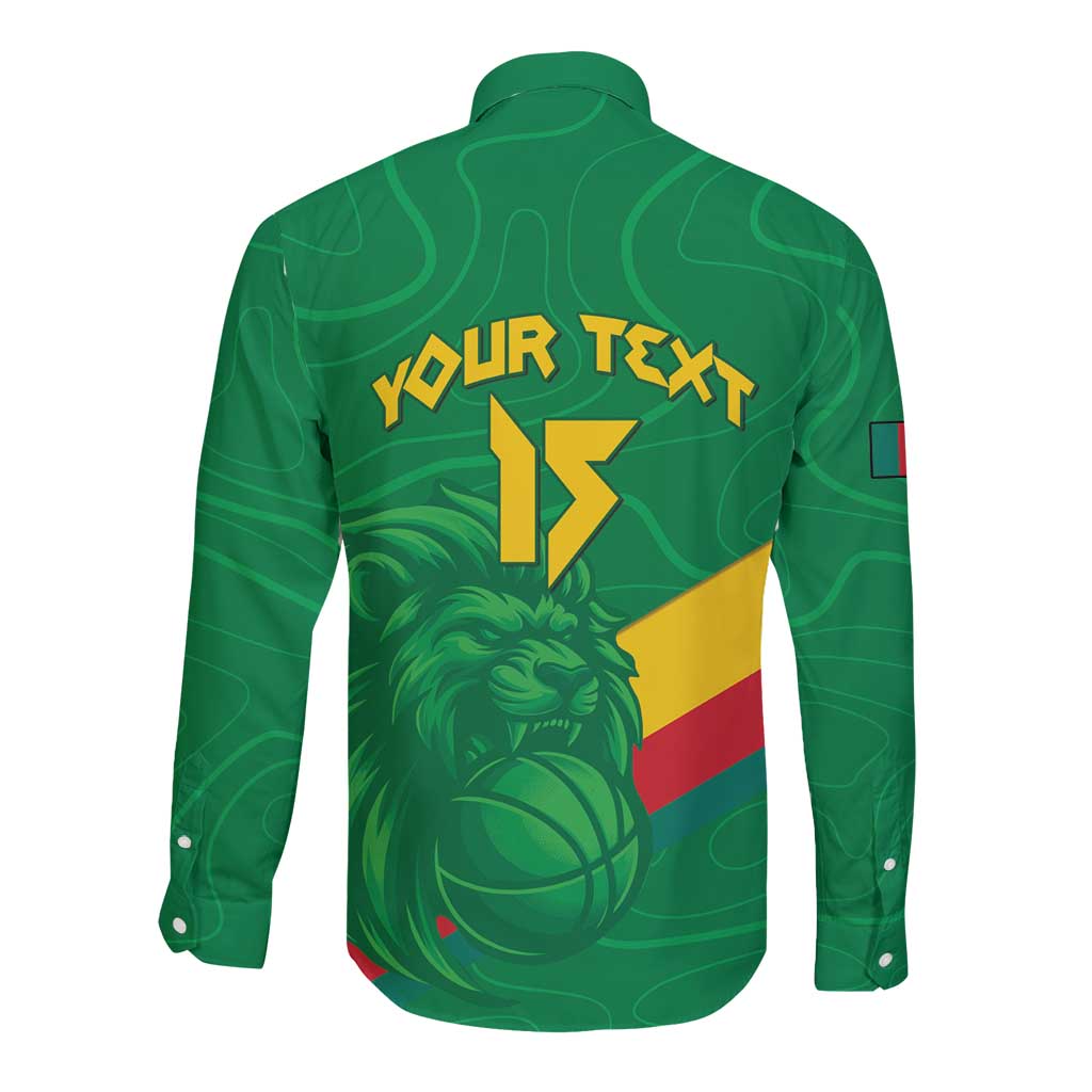 Custom Cameroon Basketball Long Sleeve Button Shirt Go Champions Indomitable Lions - Wonder Print Shop