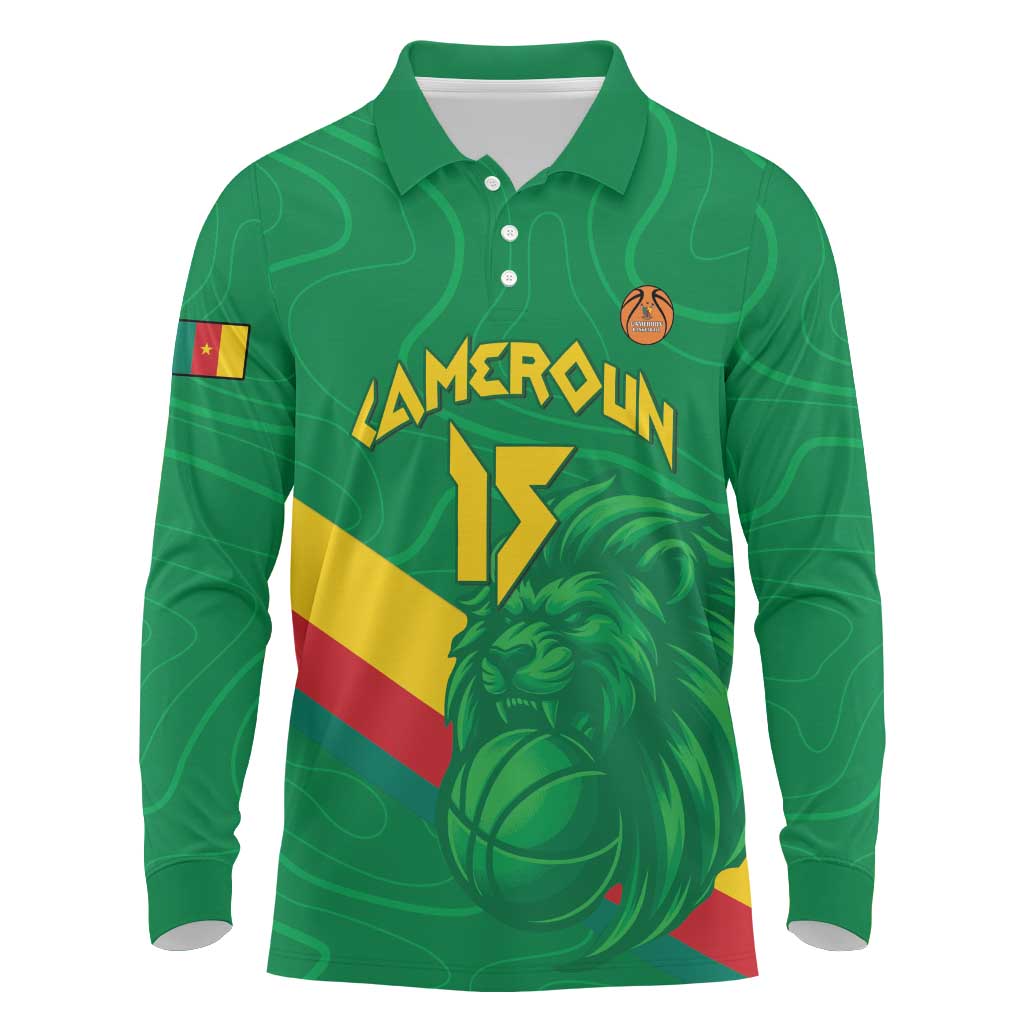 Custom Cameroon Basketball Long Sleeve Polo Shirt Go Champions Indomitable Lions - Wonder Print Shop