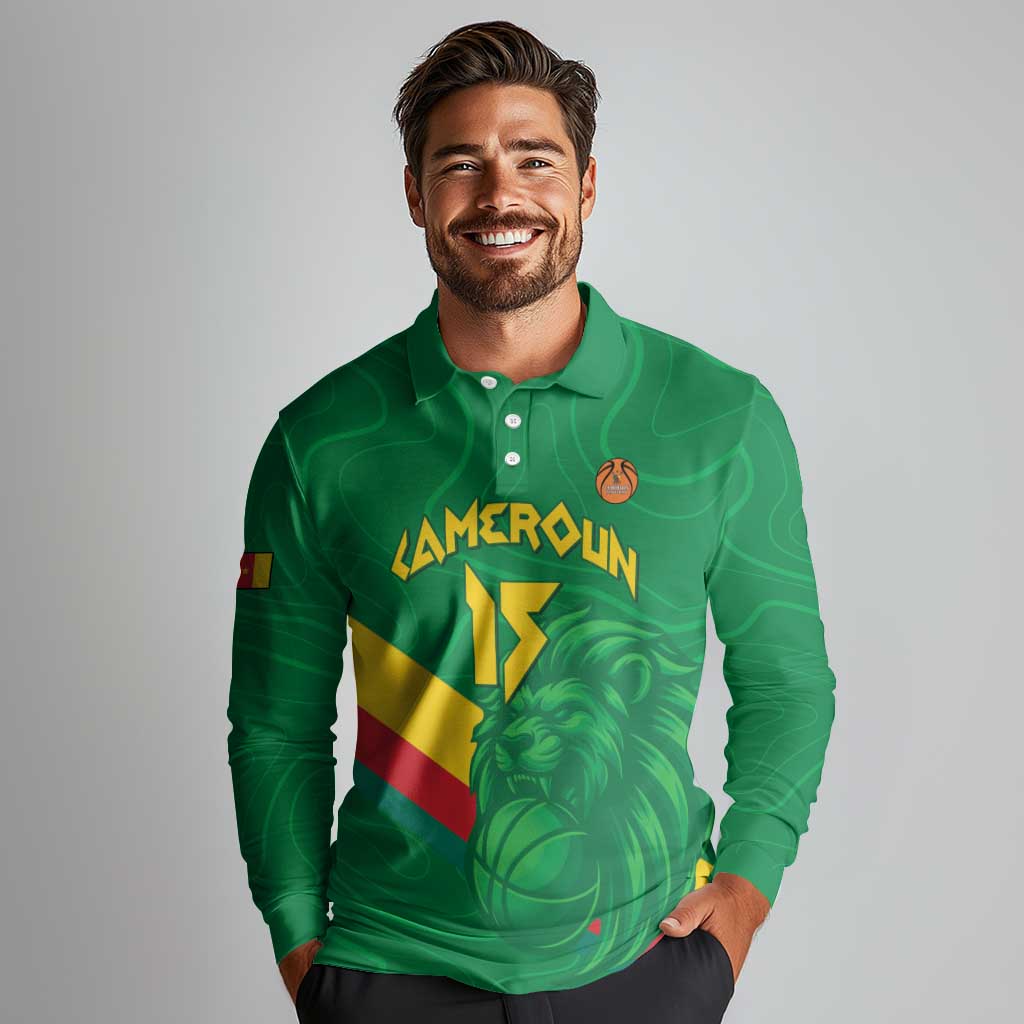 Custom Cameroon Basketball Long Sleeve Polo Shirt Go Champions Indomitable Lions - Wonder Print Shop