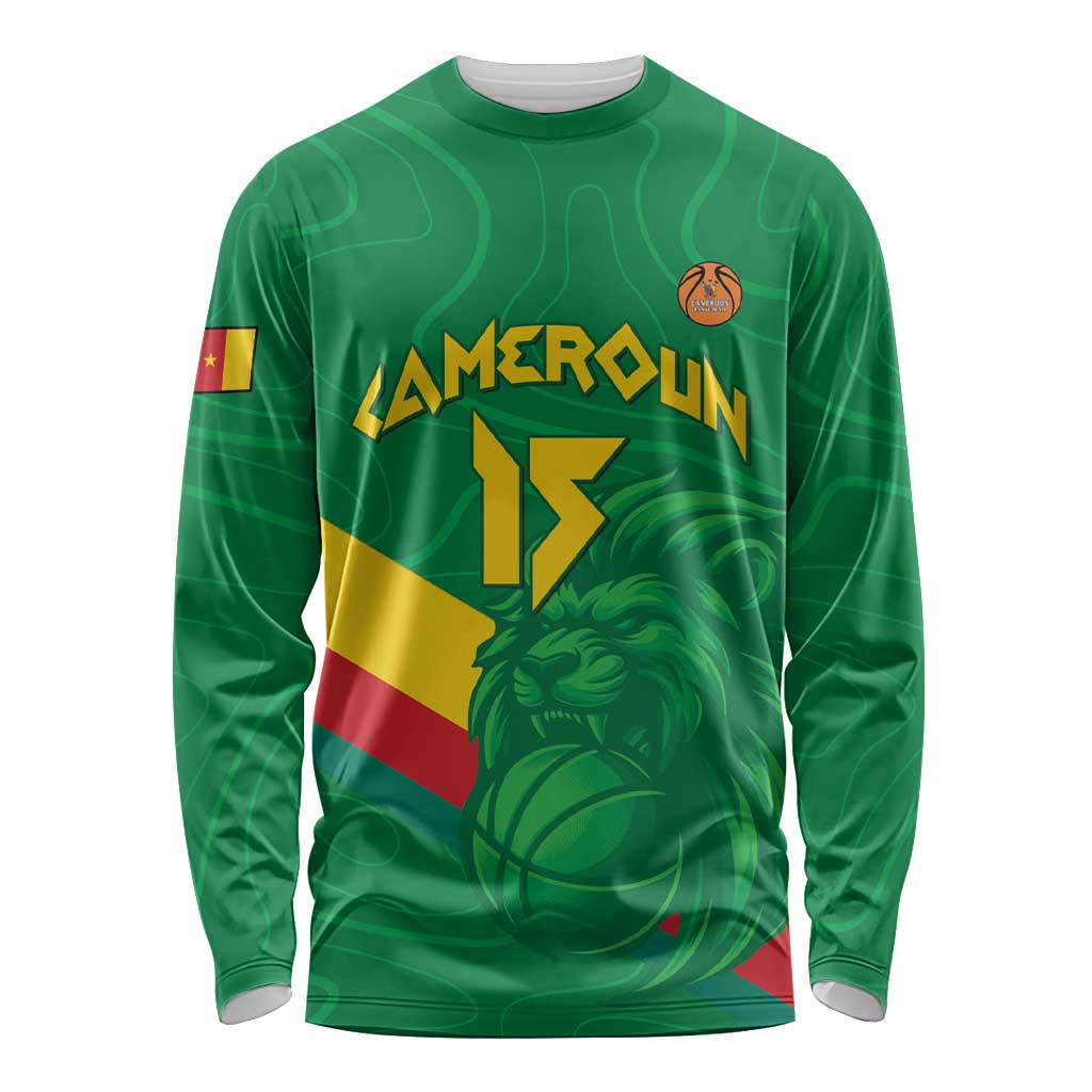 Custom Cameroon Basketball Long Sleeve Shirt Go Champions Indomitable Lions - Wonder Print Shop