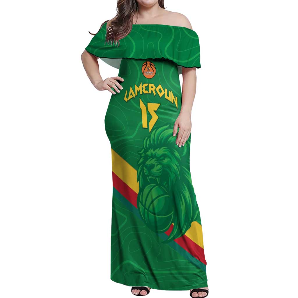 Custom Cameroon Basketball Off Shoulder Maxi Dress Go Champions Indomitable Lions - Wonder Print Shop