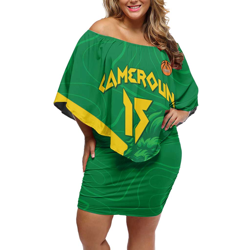 Custom Cameroon Basketball Off Shoulder Short Dress Go Champions Indomitable Lions - Wonder Print Shop