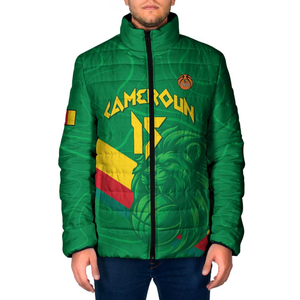 Custom Cameroon Basketball Padded Jacket Go Champions Indomitable Lions - Wonder Print Shop