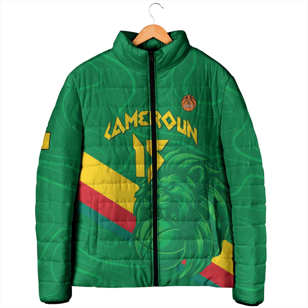 Custom Cameroon Basketball Padded Jacket Go Champions Indomitable Lions - Wonder Print Shop