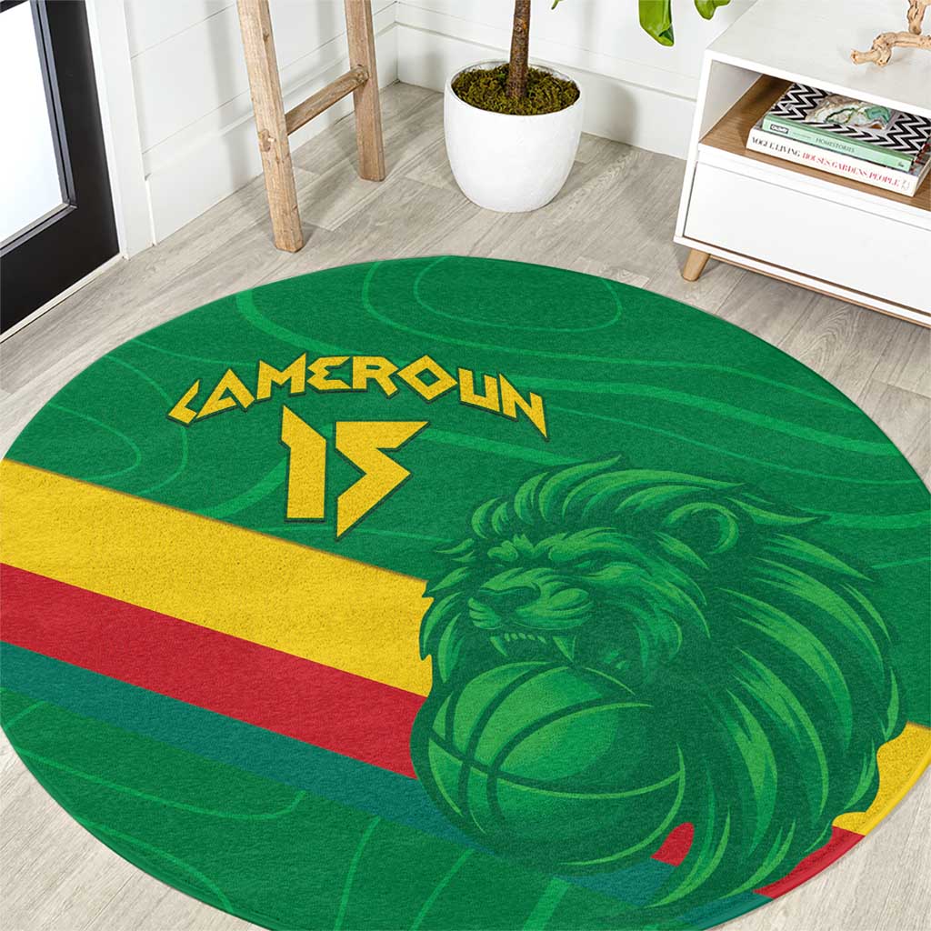 Custom Cameroon Basketball Round Carpet Go Champions Indomitable Lions - Wonder Print Shop