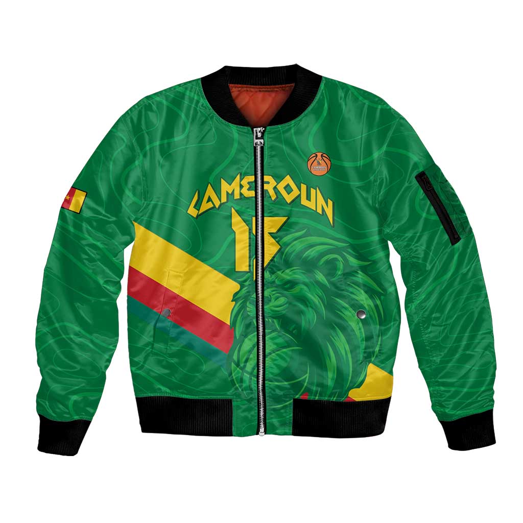 Custom Cameroon Basketball Sleeve Zip Bomber Jacket Go Champions Indomitable Lions - Wonder Print Shop