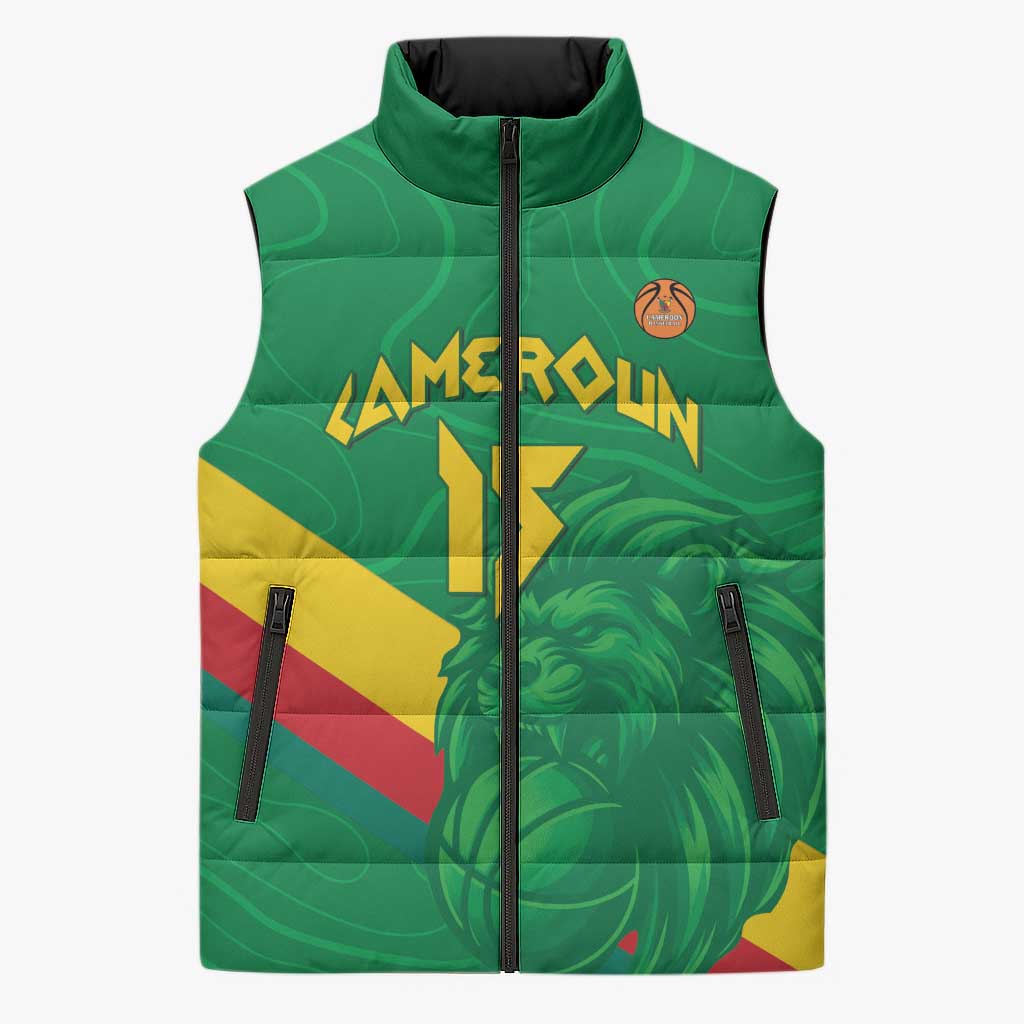 Custom Cameroon Basketball Sleeveless Puffer Jacket Go Champions Indomitable Lions - Wonder Print Shop