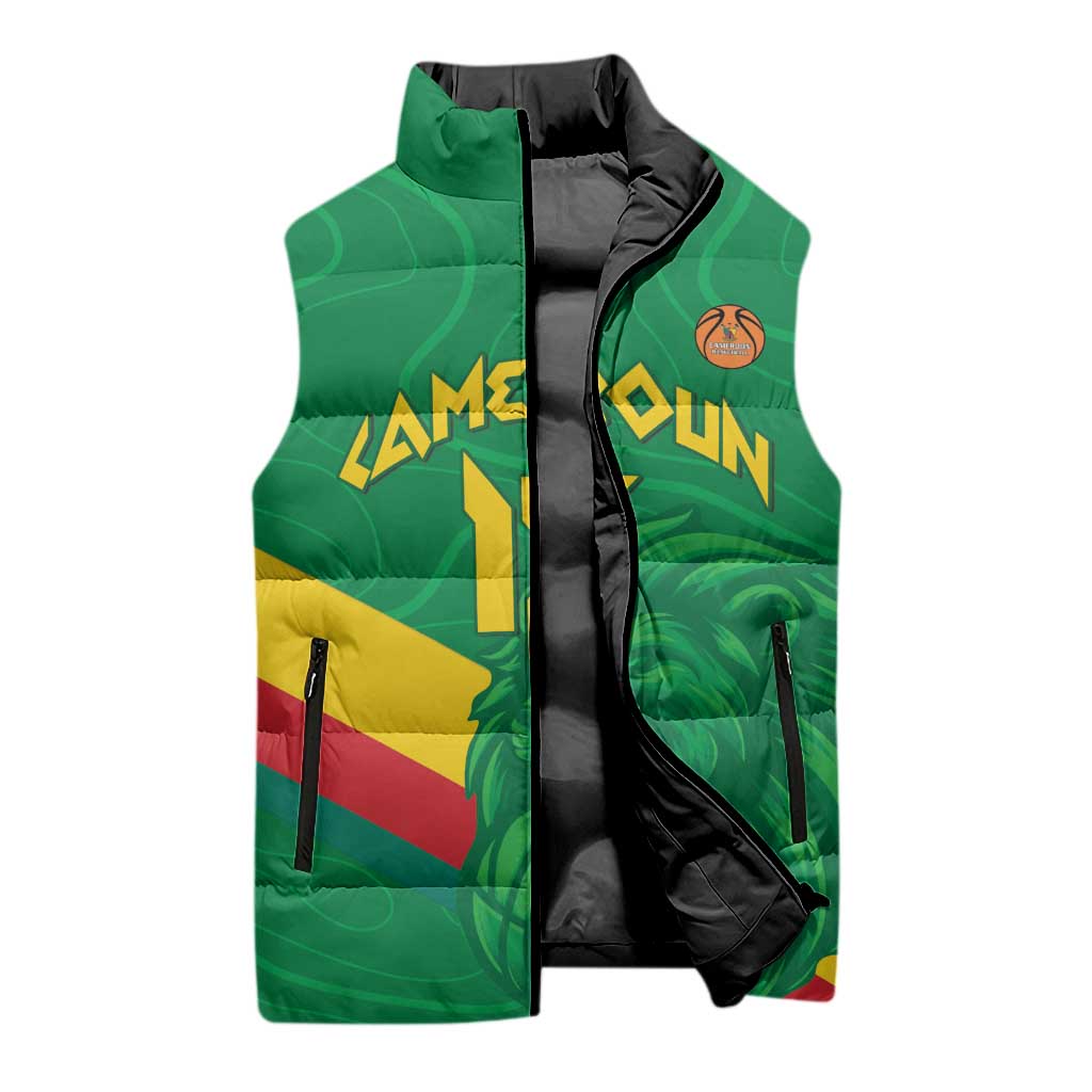 Custom Cameroon Basketball Sleeveless Puffer Jacket Go Champions Indomitable Lions - Wonder Print Shop