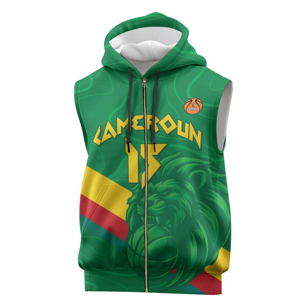 Custom Cameroon Basketball Sleeveless Zip Hoodie Go Champions Indomitable Lions - Wonder Print Shop