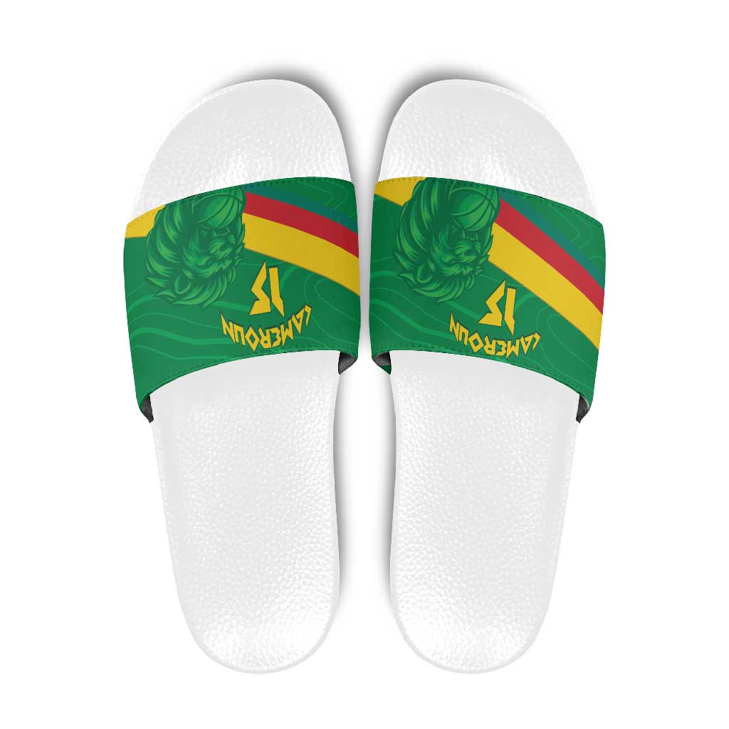 Custom Cameroon Basketball Slide Sandals Go Champions Indomitable Lions - Wonder Print Shop