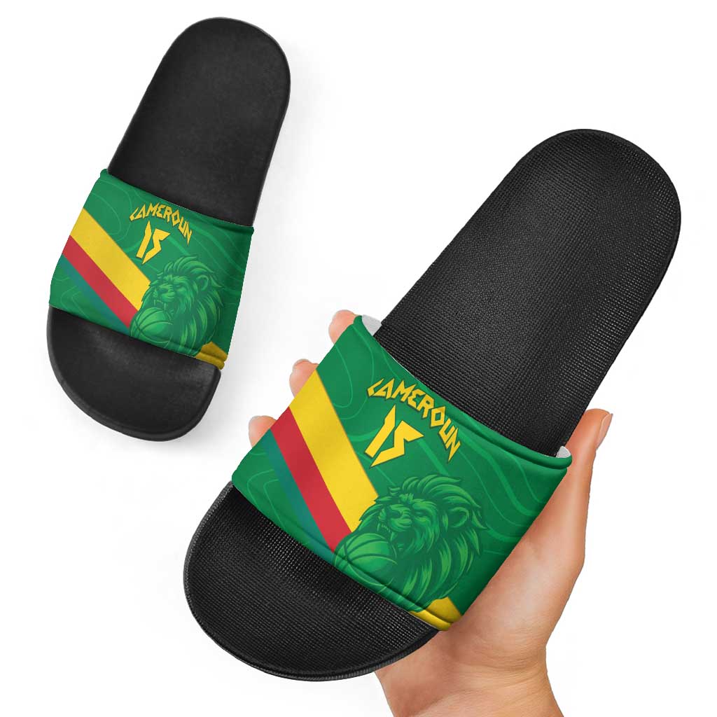Custom Cameroon Basketball Slide Sandals Go Champions Indomitable Lions - Wonder Print Shop