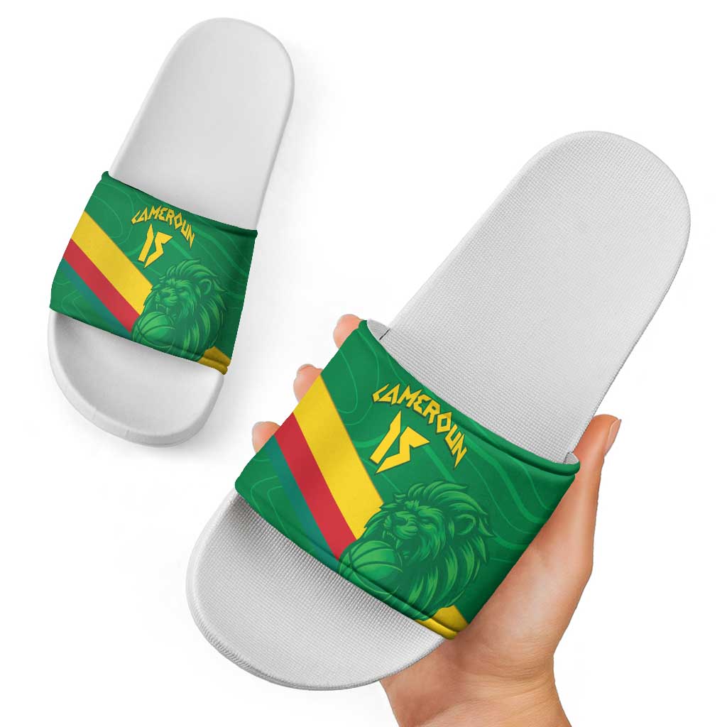 Custom Cameroon Basketball Slide Sandals Go Champions Indomitable Lions - Wonder Print Shop