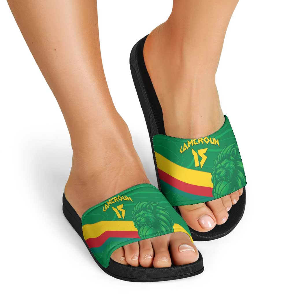 Custom Cameroon Basketball Slide Sandals Go Champions Indomitable Lions - Wonder Print Shop