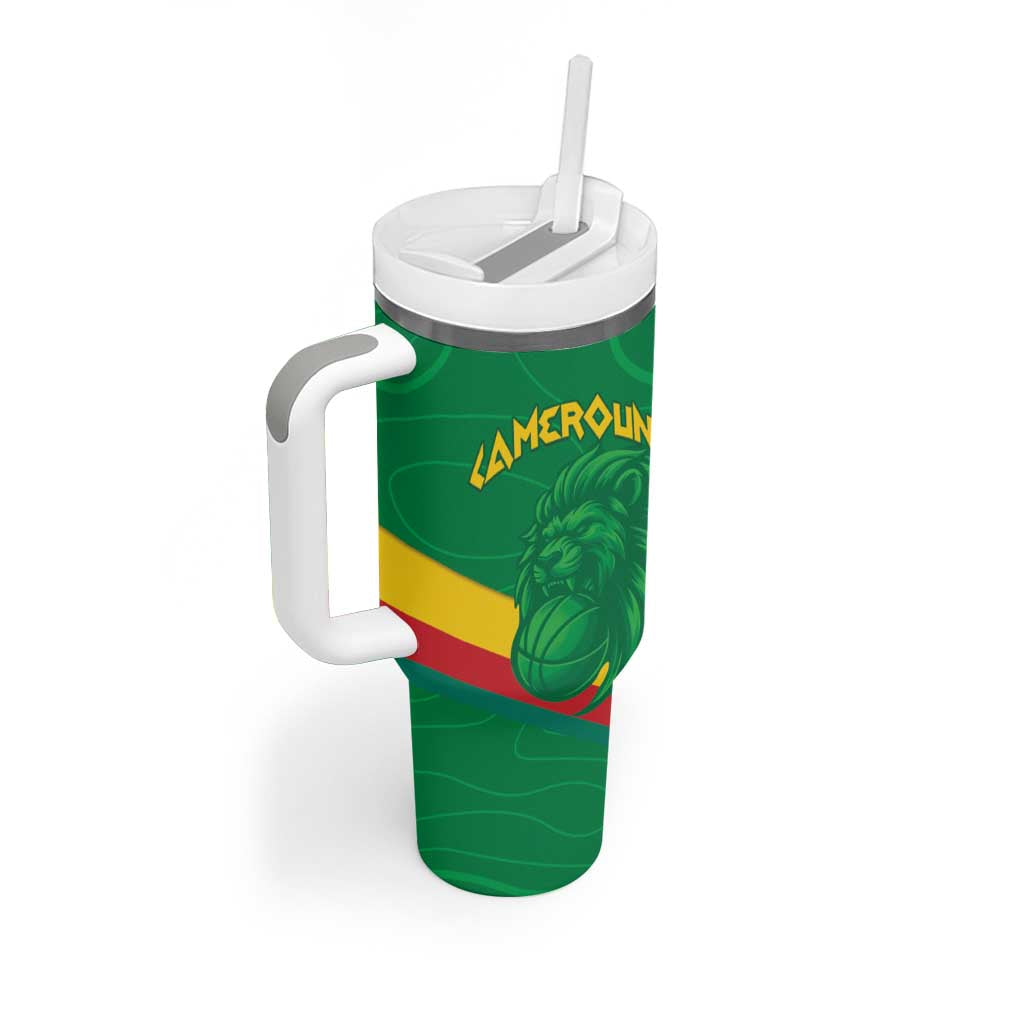 Custom Cameroon Basketball Tumbler With Handle Go Champions Indomitable Lions - Wonder Print Shop