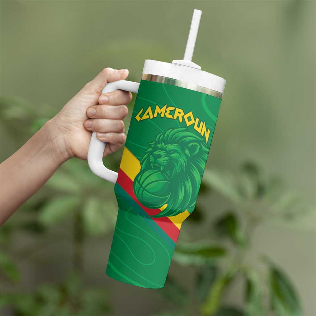 Custom Cameroon Basketball Tumbler With Handle Go Champions Indomitable Lions - Wonder Print Shop