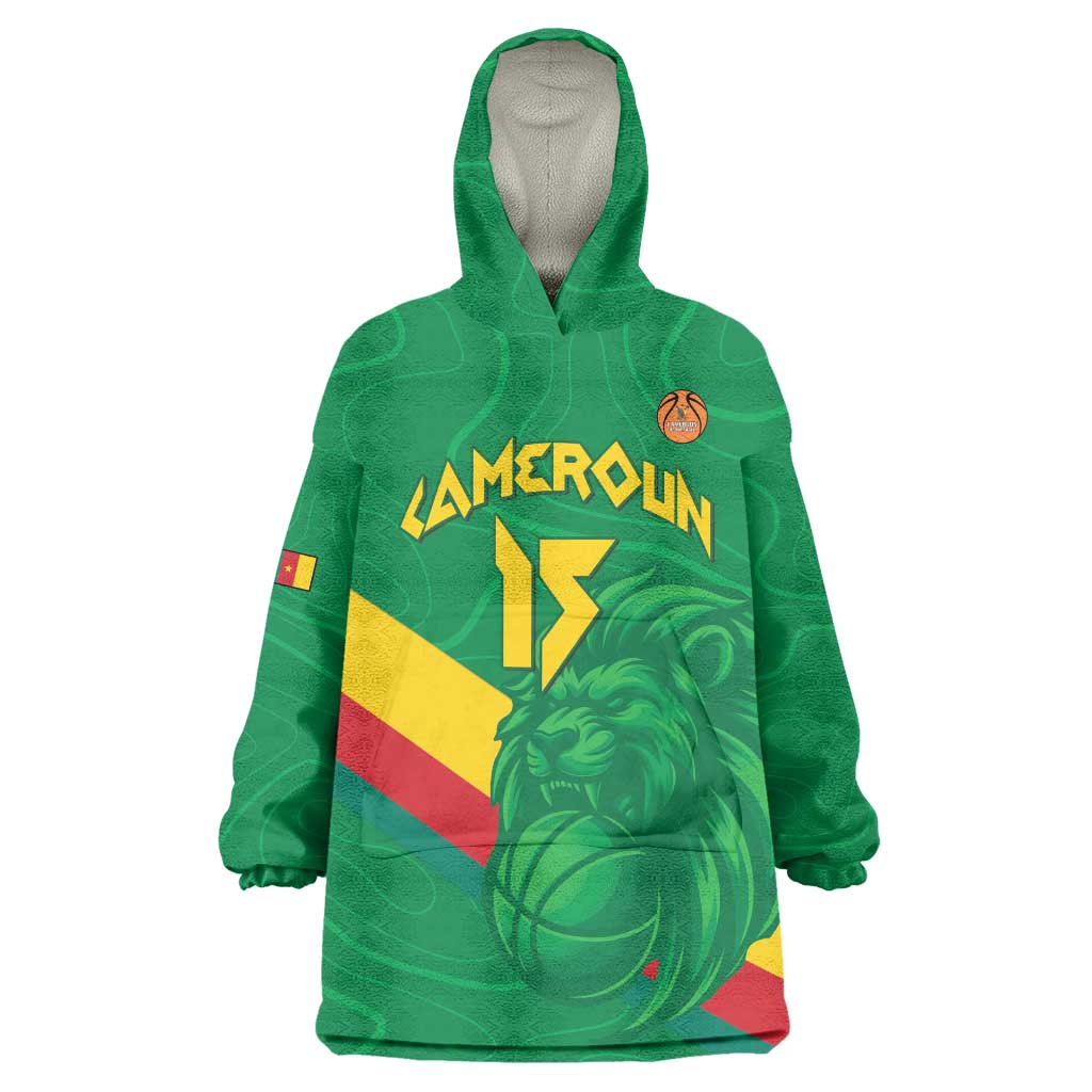 Custom Cameroon Basketball Wearable Blanket Hoodie Go Champions Indomitable Lions - Wonder Print Shop