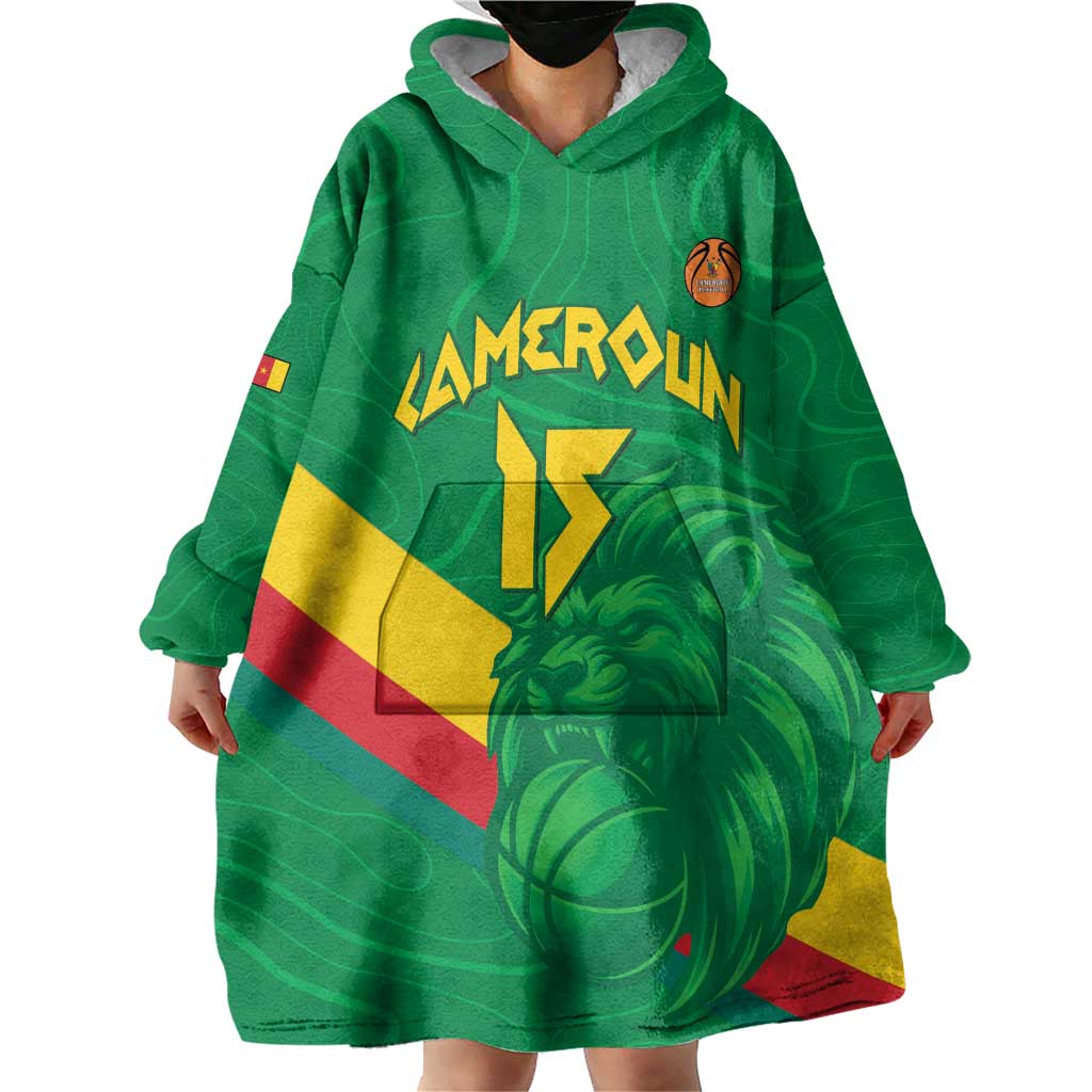 Custom Cameroon Basketball Wearable Blanket Hoodie Go Champions Indomitable Lions - Wonder Print Shop