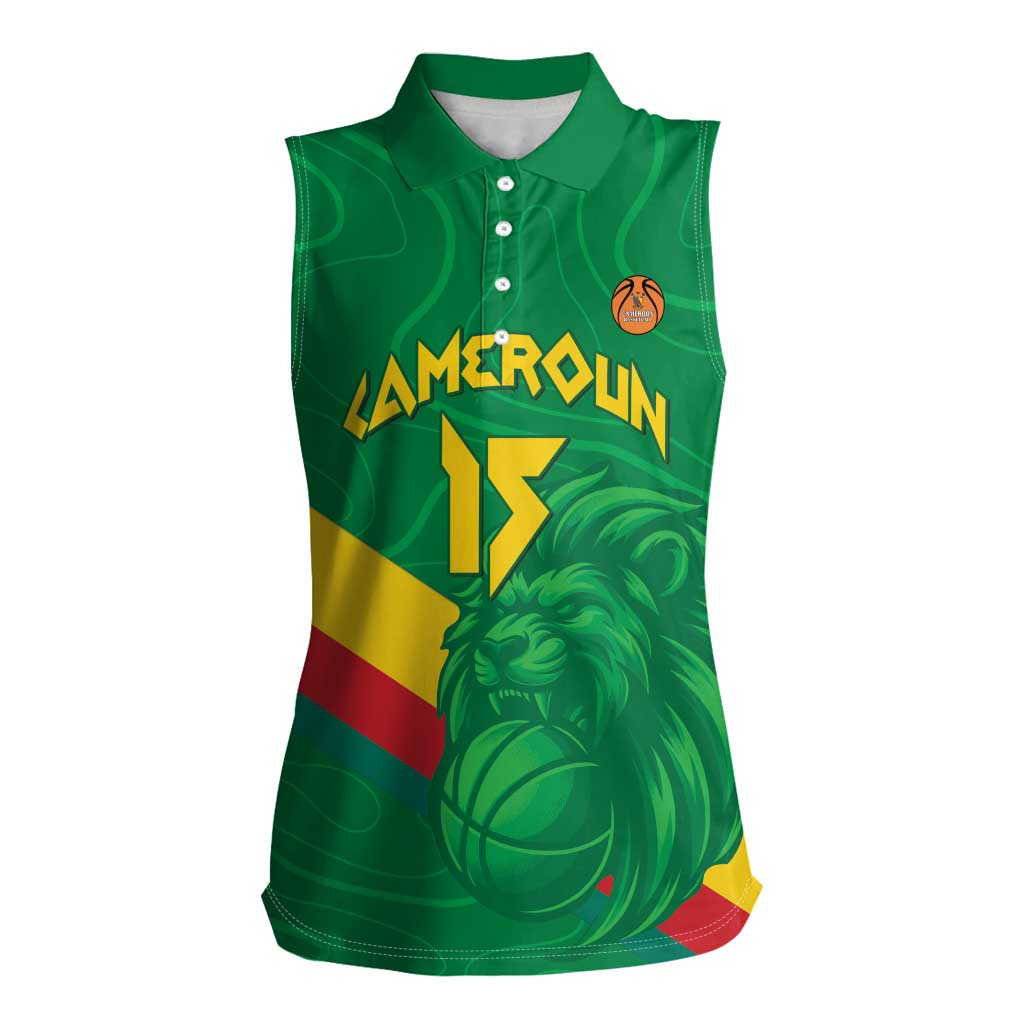 Custom Cameroon Basketball Women Sleeveless Polo Shirt Go Champions Indomitable Lions - Wonder Print Shop