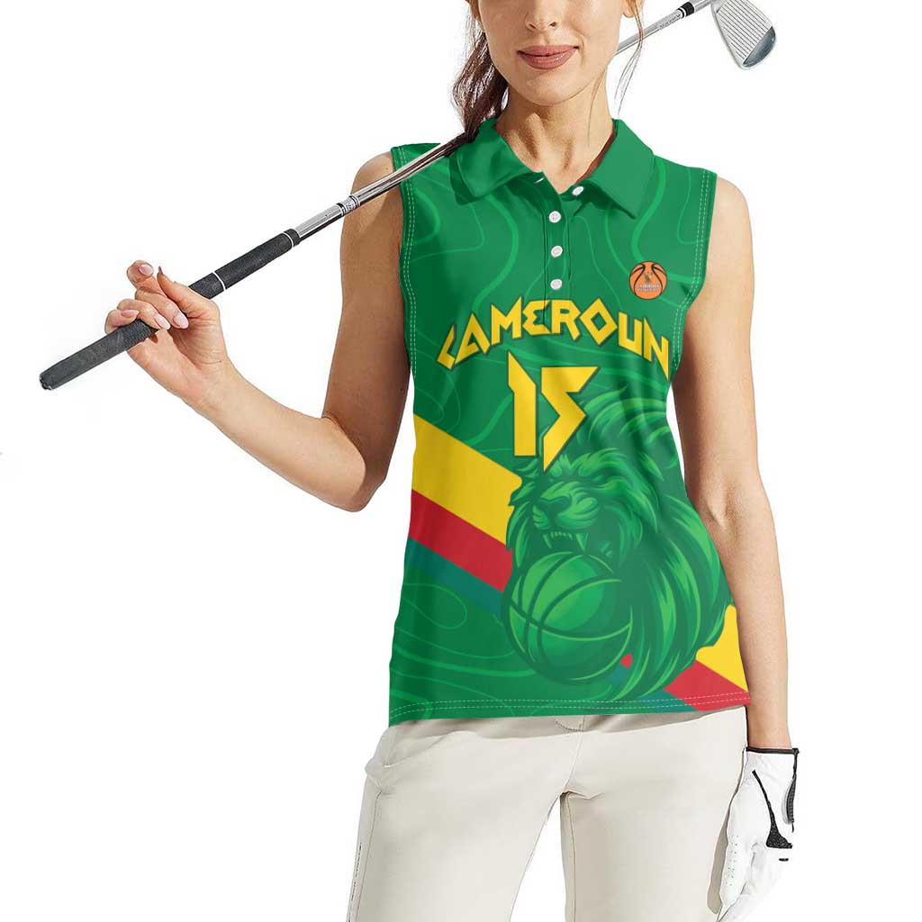 Custom Cameroon Basketball Women Sleeveless Polo Shirt Go Champions Indomitable Lions - Wonder Print Shop
