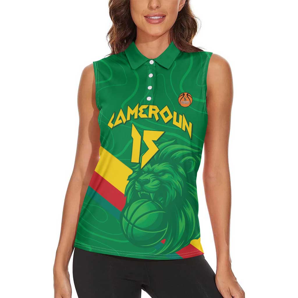 Custom Cameroon Basketball Women Sleeveless Polo Shirt Go Champions Indomitable Lions - Wonder Print Shop