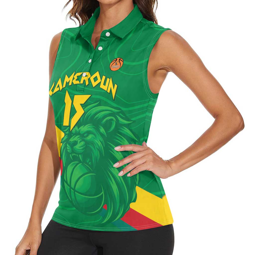 Custom Cameroon Basketball Women Sleeveless Polo Shirt Go Champions Indomitable Lions - Wonder Print Shop