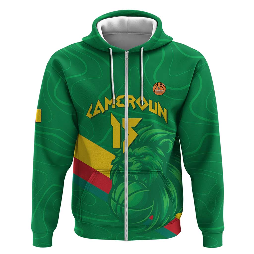 Custom Cameroon Basketball Zip Hoodie Go Champions Indomitable Lions - Wonder Print Shop