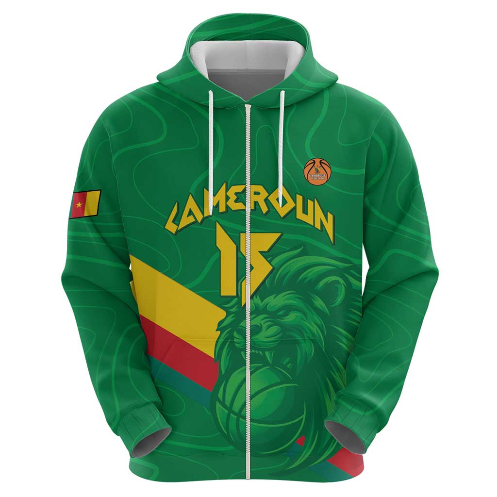 Custom Cameroon Basketball Zip Hoodie Go Champions Indomitable Lions - Wonder Print Shop