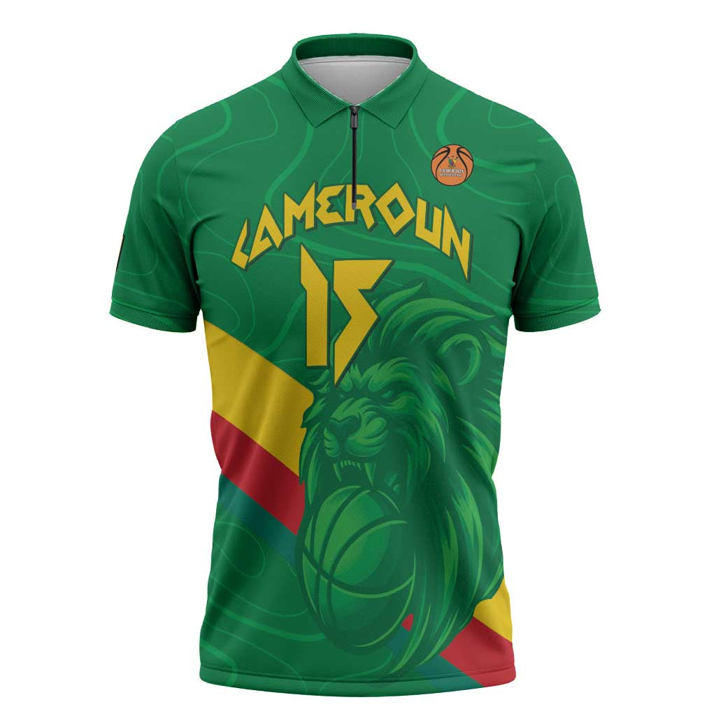 Custom Cameroon Basketball Zipper Polo Shirt Go Champions Indomitable Lions - Wonder Print Shop