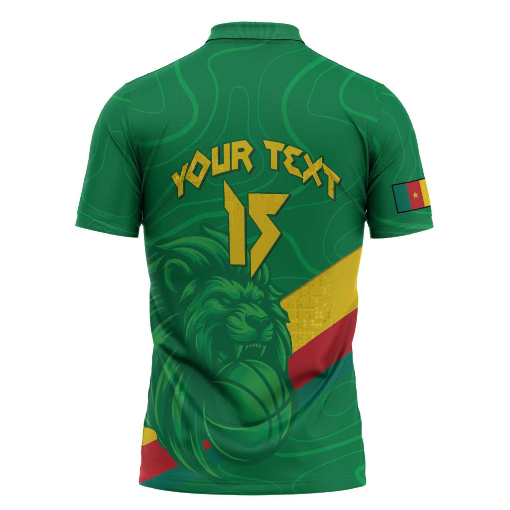 Custom Cameroon Basketball Zipper Polo Shirt Go Champions Indomitable Lions - Wonder Print Shop