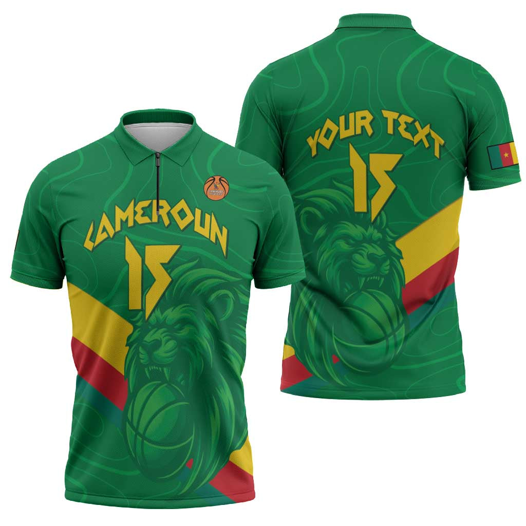 Custom Cameroon Basketball Zipper Polo Shirt Go Champions Indomitable Lions - Wonder Print Shop