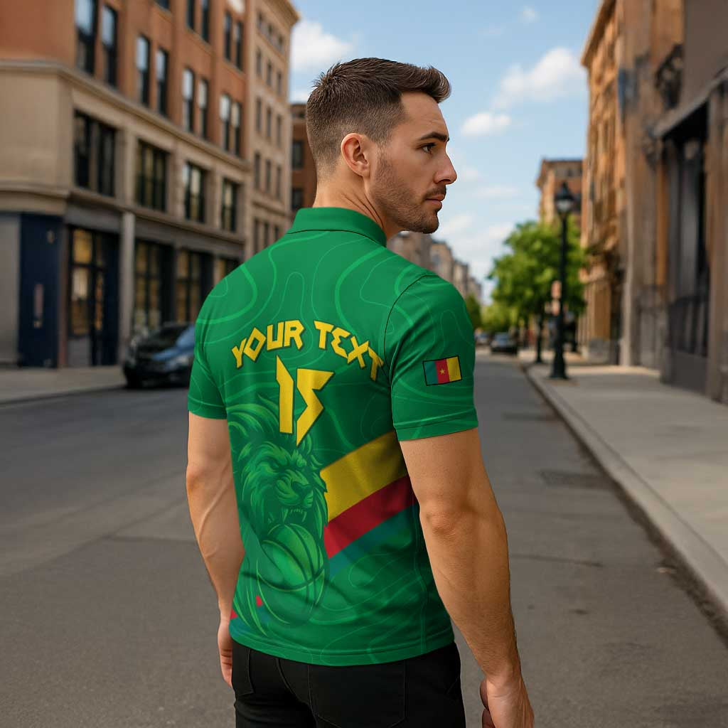 Custom Cameroon Basketball Zipper Polo Shirt Go Champions Indomitable Lions - Wonder Print Shop