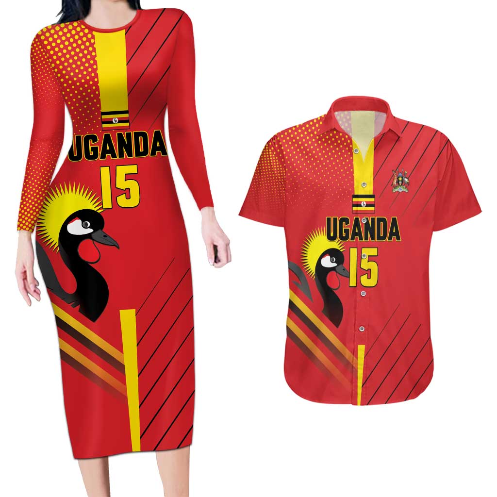Custom Uganda Basketball Couples Matching Long Sleeve Bodycon Dress and Hawaiian Shirt Go Silverbacks - Wonder Print Shop