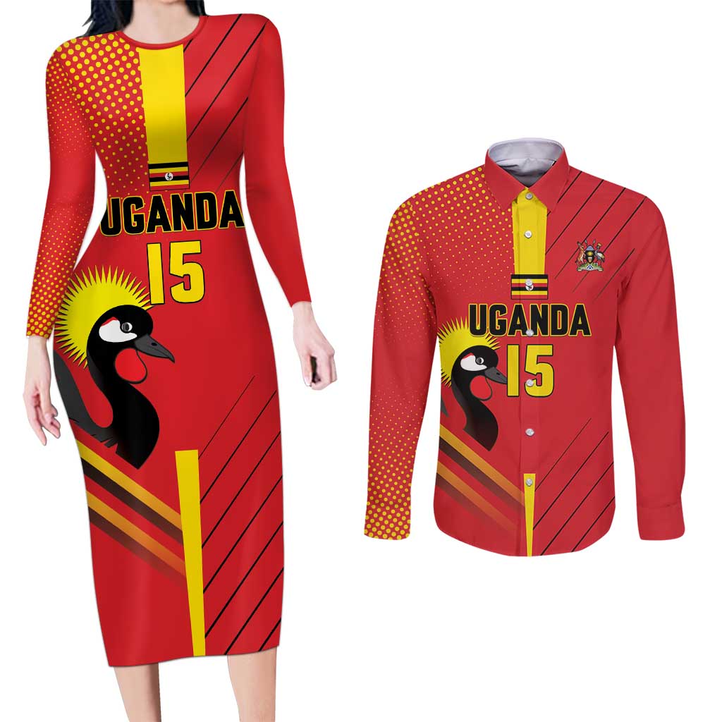 Custom Uganda Basketball Couples Matching Long Sleeve Bodycon Dress and Long Sleeve Button Shirt Go Silverbacks - Wonder Print Shop