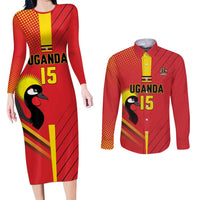 Custom Uganda Basketball Couples Matching Long Sleeve Bodycon Dress and Long Sleeve Button Shirt Go Silverbacks - Wonder Print Shop