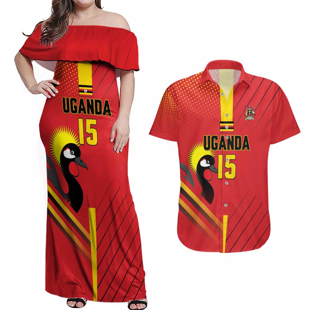Custom Uganda Basketball Couples Matching Off Shoulder Maxi Dress and Hawaiian Shirt Go Silverbacks - Wonder Print Shop