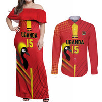 Custom Uganda Basketball Couples Matching Off Shoulder Maxi Dress and Long Sleeve Button Shirt Go Silverbacks - Wonder Print Shop