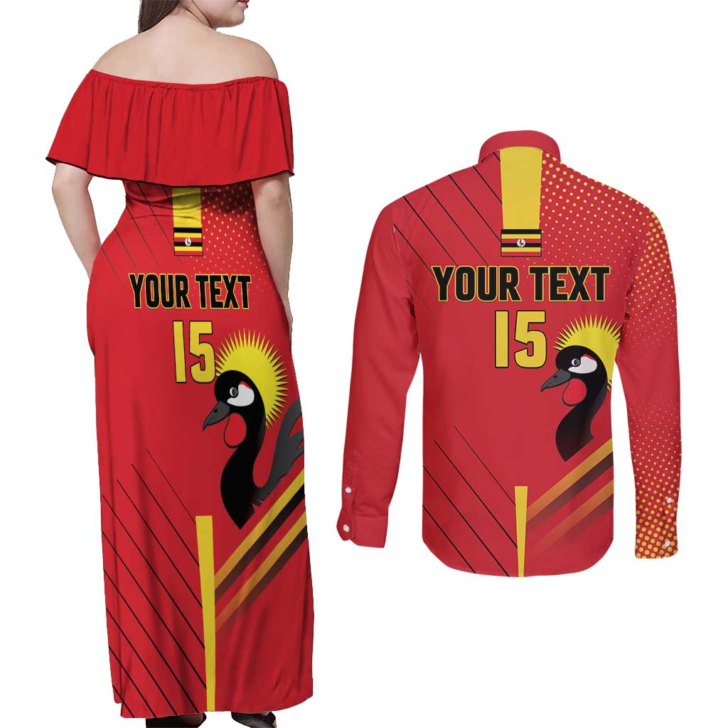 Custom Uganda Basketball Couples Matching Off Shoulder Maxi Dress and Long Sleeve Button Shirt Go Silverbacks - Wonder Print Shop