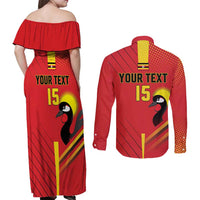 Custom Uganda Basketball Couples Matching Off Shoulder Maxi Dress and Long Sleeve Button Shirt Go Silverbacks - Wonder Print Shop